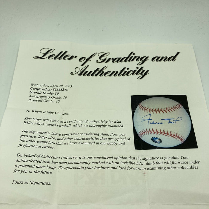 Rare Willie Mays PSA DNA Graded Gem Mint 10 Signed Major League Baseball