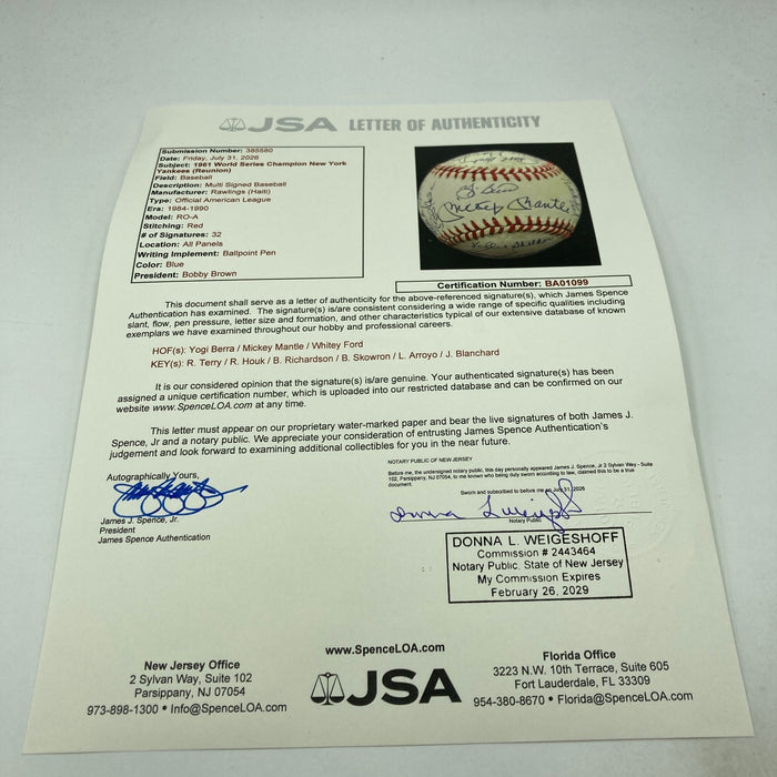 1961 New York Yankees World Series Champs Team Signed Baseball Mickey Mantle JSA