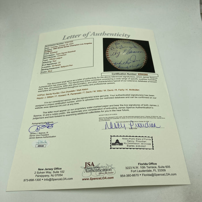 1963 Los Angeles Dodgers World Series Champs Team Signed Baseball Koufax JSA