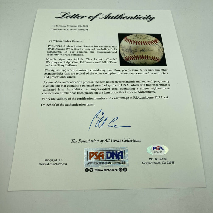 1978 Chicago White Sox Team Signed Official American League Baseball PSA DNA COA