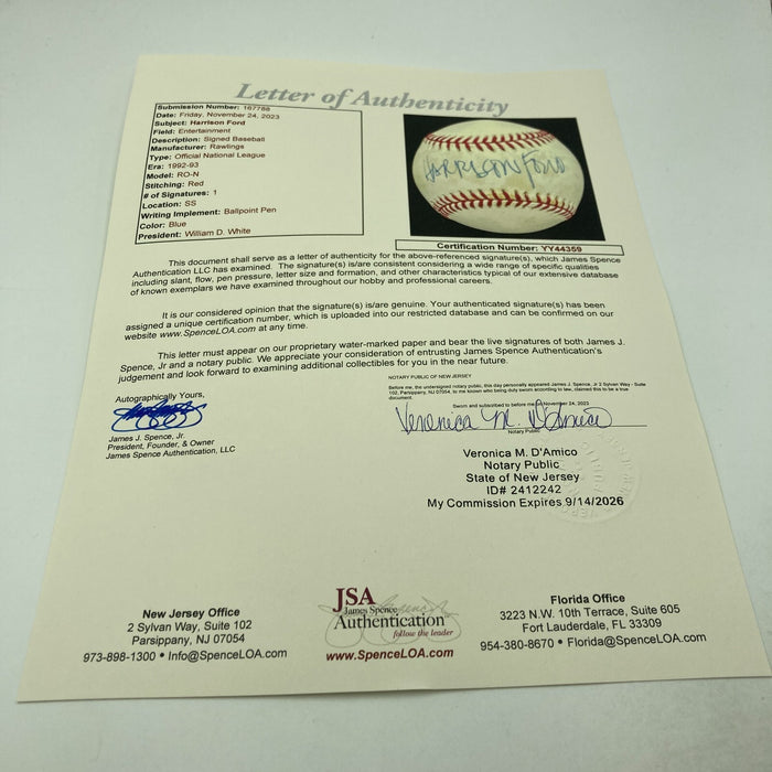Harrison Ford Single Signed Official National League Baseball JSA COA