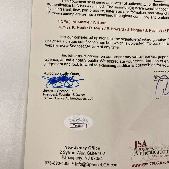 1962 New York Yankees W.S. Champs Team Signed Baseball Mickey Mantle Maris JSA