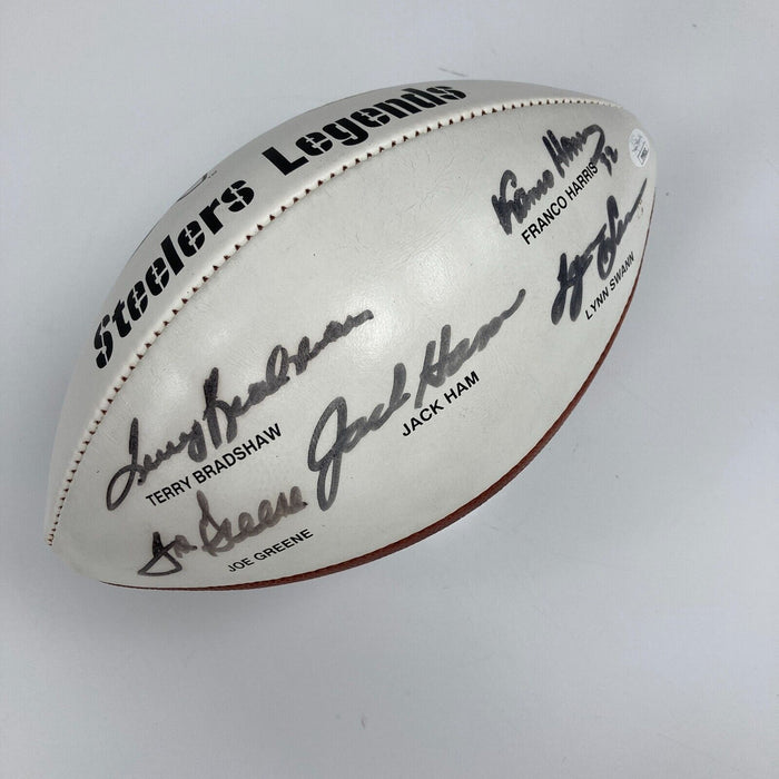 Franco Harris Terry Bradshaw Joe Greene Pittsburgh Steelers Signed Football JSA