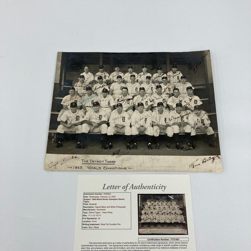 1945 Detroit Tigers World Series Champs Team Signed Large Vintage Photo JSA COA