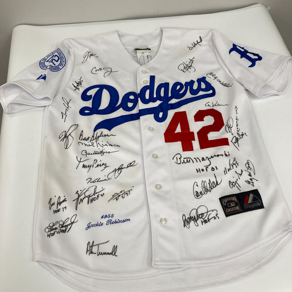 Beautiful Hall Of Fame Multi Signed Jackie Robinson Jersey 29 Signatures JSA COA