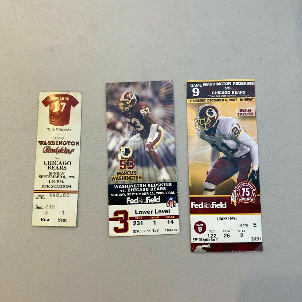 Lot Of (3) Washington Redskins VS Chicago Bears Tickets NFL 1996, 2005, 2007