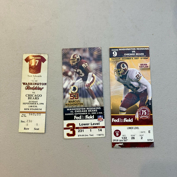 Lot Of (3) Washington Redskins VS Chicago Bears Tickets NFL 1996, 2005, 2007