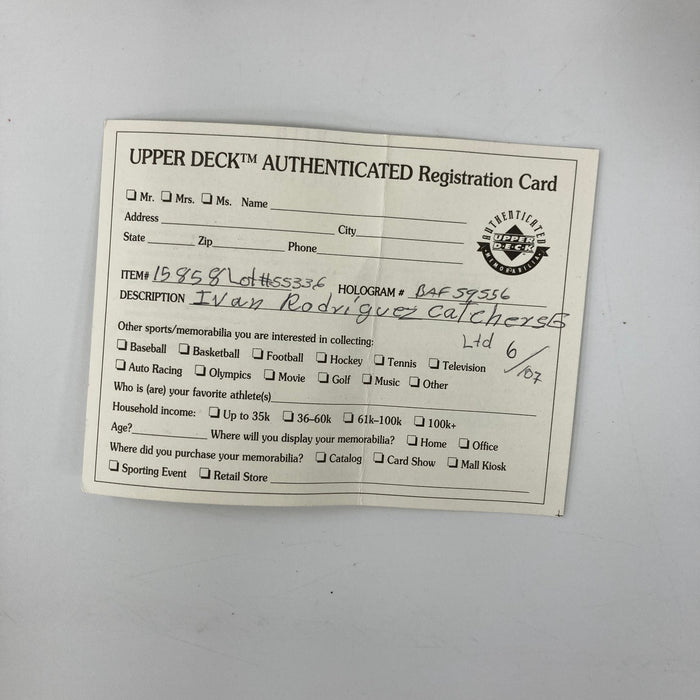 Ivan Rodriguez Signed Game Model Baseball Glove Mitt UDA Upper Deck COA RARE