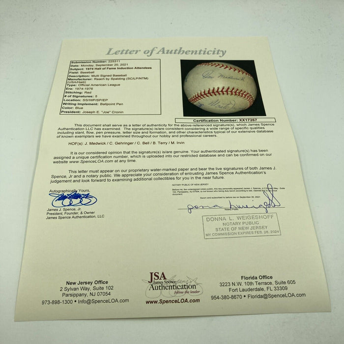 Joe Medwick Sweet Spot Hall Of Fame Multi Signed American League Baseball JSA