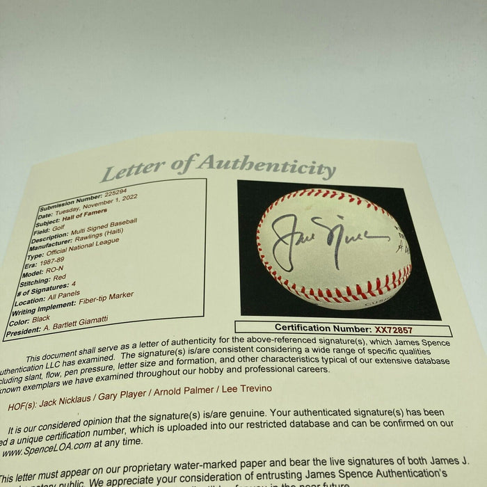 Arnold Palmer Jack Nicklaus Gary Player Golf Legends Signed Baseball JSA COA