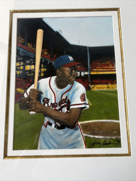 Magnificent Hank Aaron Original Art Oil Painting Hung In Hank Aaron's Office