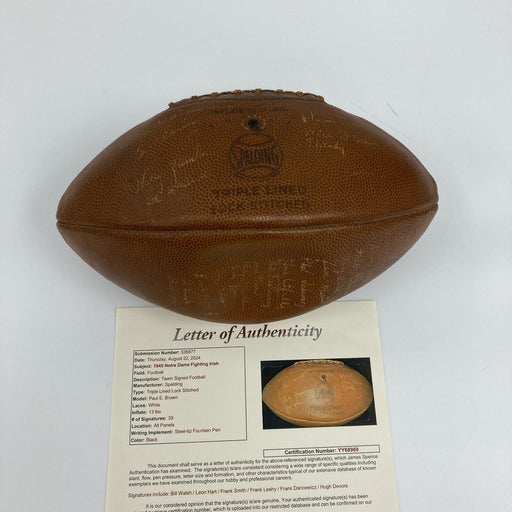 1945 Notre Dame Fighting Irish Team Signed Spalding Paul Brown Football JSA COA