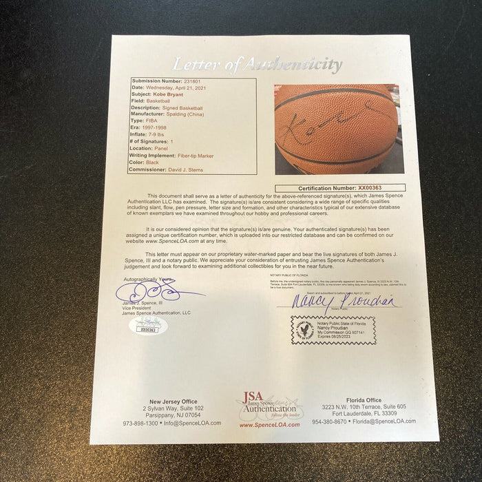 Kobe Bryant Signed Official 1997 Olympics FIBA Basketball Team USA With JSA COA