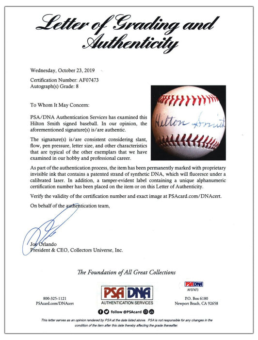 The Finest Hilton Smith Single Signed Baseball PSA DNA COA Negro League HOF