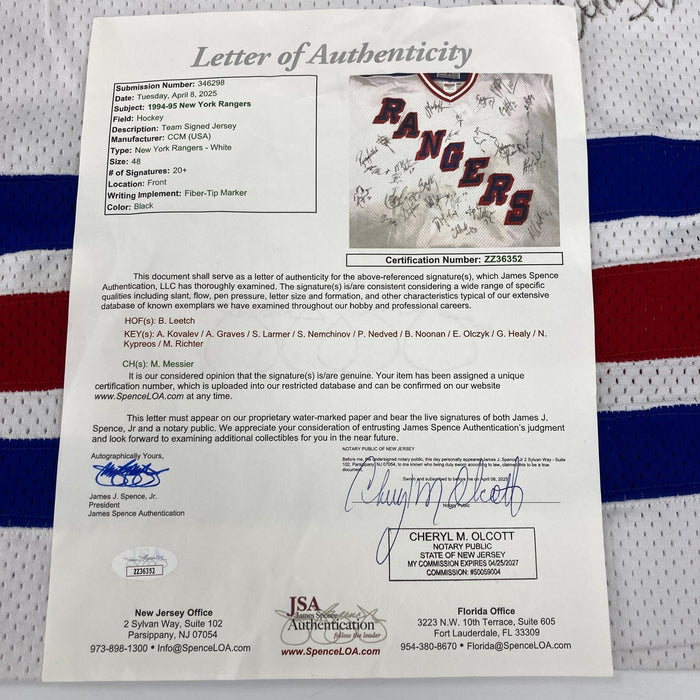 1994–95 New York Rangers Team Signed Authentic Jersey JSA COA