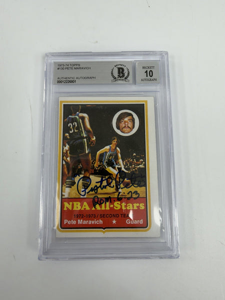 Pete Maravich 1973 Topps #130 Signed Card BVG 10 GEM MINT Auto RARE
