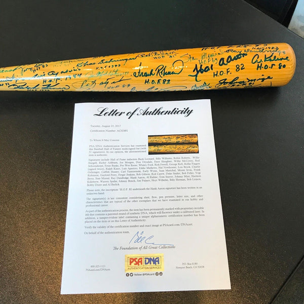 Magnificent Hall Of Fame Multi Signed Bat w/ 51 Signatures Hank Aaron PSA DNA