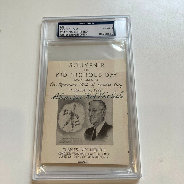 Charles Kid Nichols Signed Kid Nichols Day Baseball Card PSA DNA Graded 9 MINT