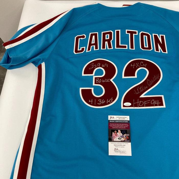 Steve Carlton Signed Inscribed Philadelphia Phillies STAT Jersey JSA COA