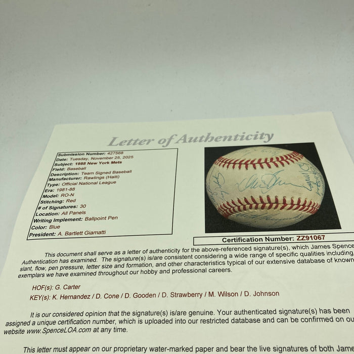 1988 New York Mets Team Signed National League Baseball 30 Sigs Gary Carter JSA