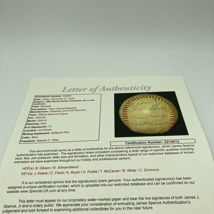1964 St. Louis Cardinals World Series Champs Team Signed Baseball JSA COA