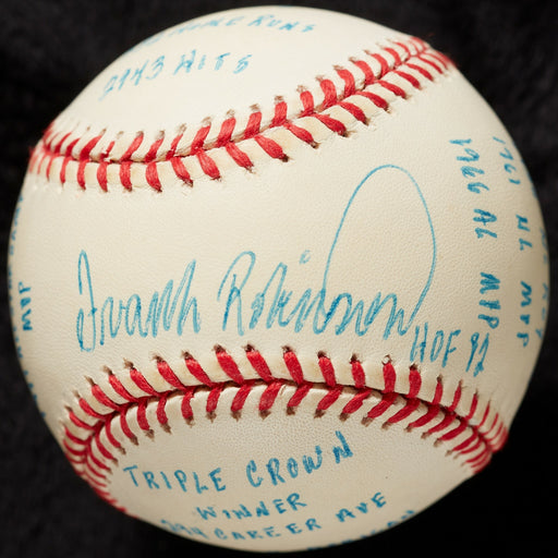 Mint Frank Robinson Signed Heavily Inscribed Career STAT Baseball Beckett COA