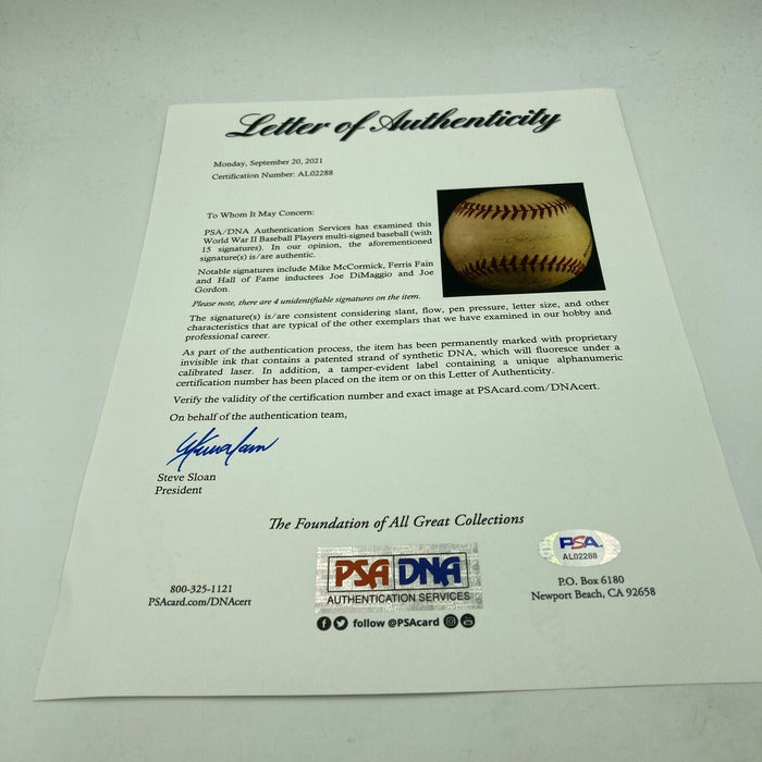 Joe Dimaggio 1944 World War Two WWII Multi Signed Baseball PSA DNA COA