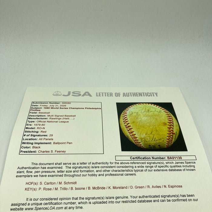 1980 Philadelphia Phillies World Series Champs Team Signed Baseball JSA COA
