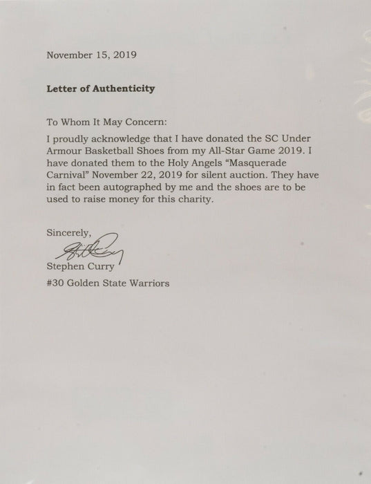 Stephen Curry Signed Game Issued 2019 All Star Game Shoes Sneakers JSA COA