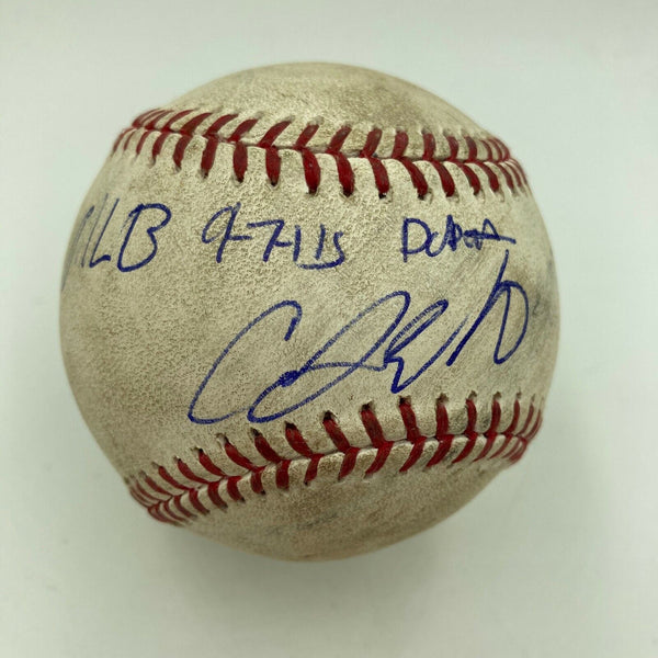 C.J. Edwards MLB Debut Signed Inscribed Game Used Baseball 9-7-15 MLB Authentic