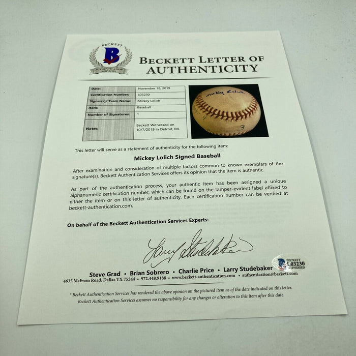 Mickey Lolich Signed Career Win No. 210 Final Out Game Used Baseball Beckett COA