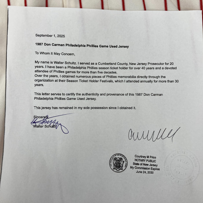 Don Carman 1987 Game Used Philadelphia Phillies Jersey MEARS A10 The Finest