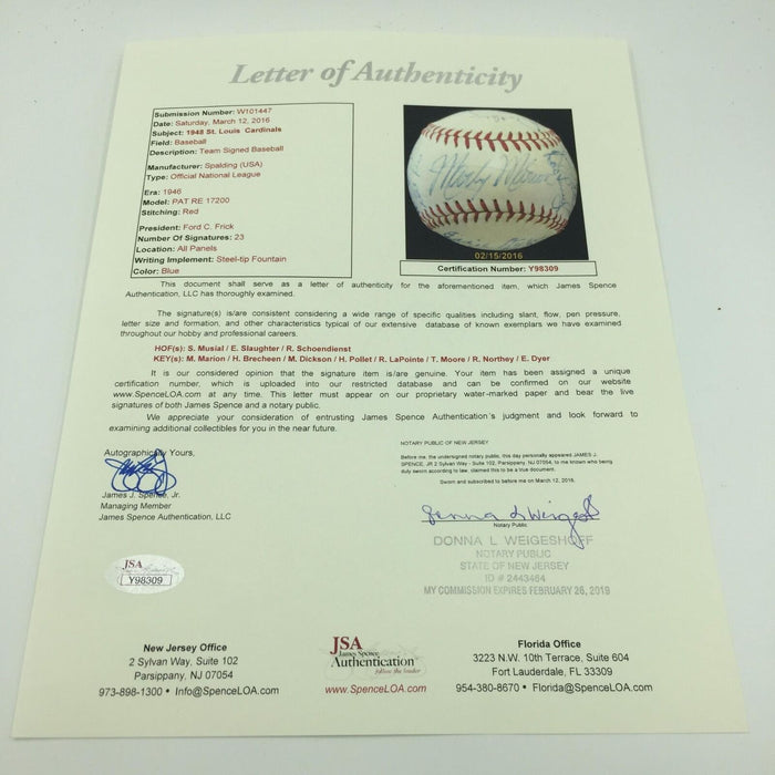 Beautiful 1948 St. Louis Cardinals Team Signed Baseball Stan Musial JSA COA