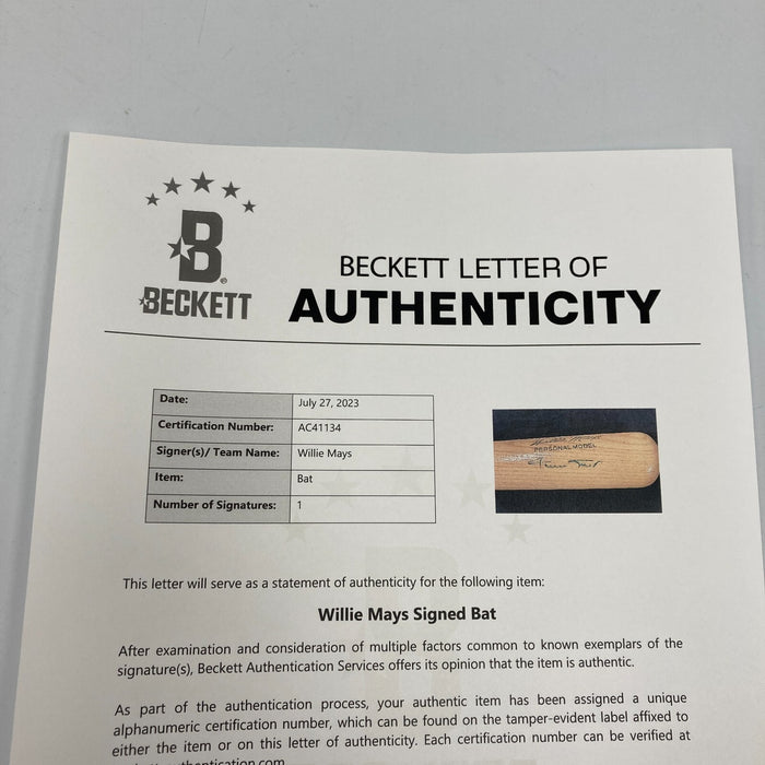 Willie Mays Signed Adirondack Game Model Baseball Bat Beckett COA