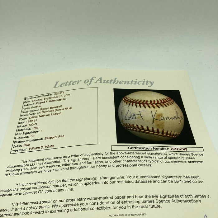 Robert F. Kennedy Jr Signed Autographed National League Baseball JSA COA RARE