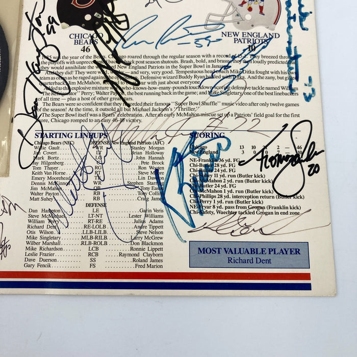 1985 Chicago Bears Super Bowl Champs Team Signed Patch Walter Payton PSA DNA COA