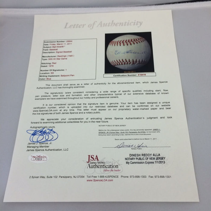 RARE  EARL AVERILL SINGLE SIGNED AUTOGRPAHED 1979 ALL STAR GAME BASEBALL JSA COA