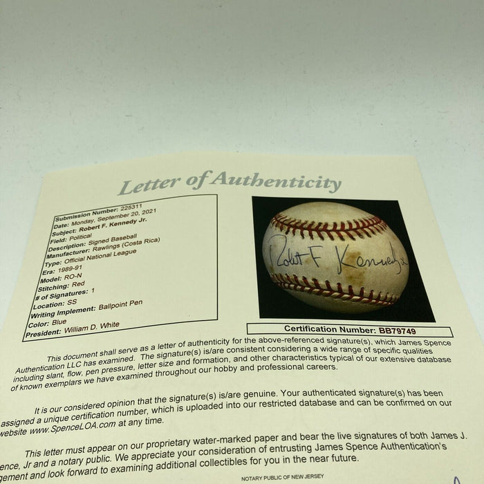 Robert F. Kennedy Jr Signed Autographed National League Baseball JSA COA RARE