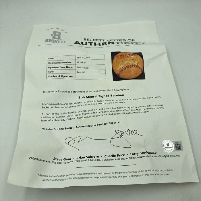 The Finest Bob Meusel Single Signed Baseball 1927 New York Yankees Beckett COA