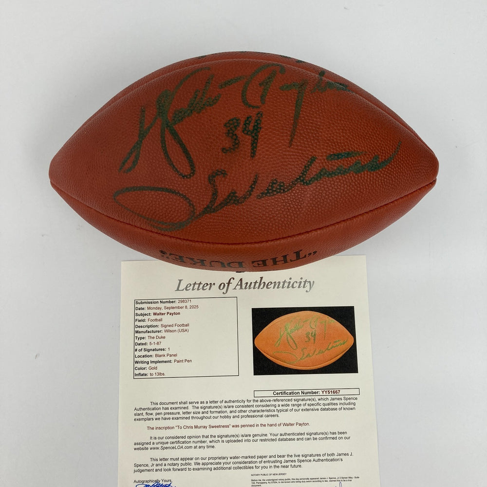 Walter Payton "Sweetness" Signed Authentic Wilson NFL Football JSA COA