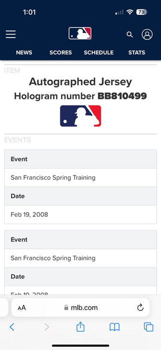 2008 San Francisco Giants Team Signed Game Model Jersey MLB Authentic