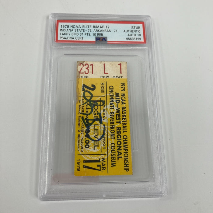 Larry Bird Signed 1979 NCAA Championship Elite 8 Ticket PSA 10 GEM MINT POP 3