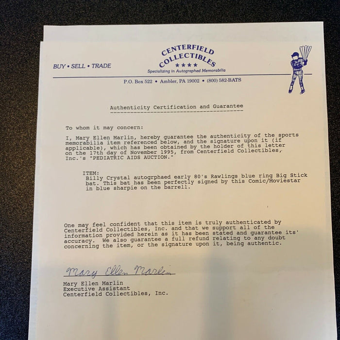 Billy Crystal Signed Personal Model Baseball Bat With JSA COA & Signed Letter