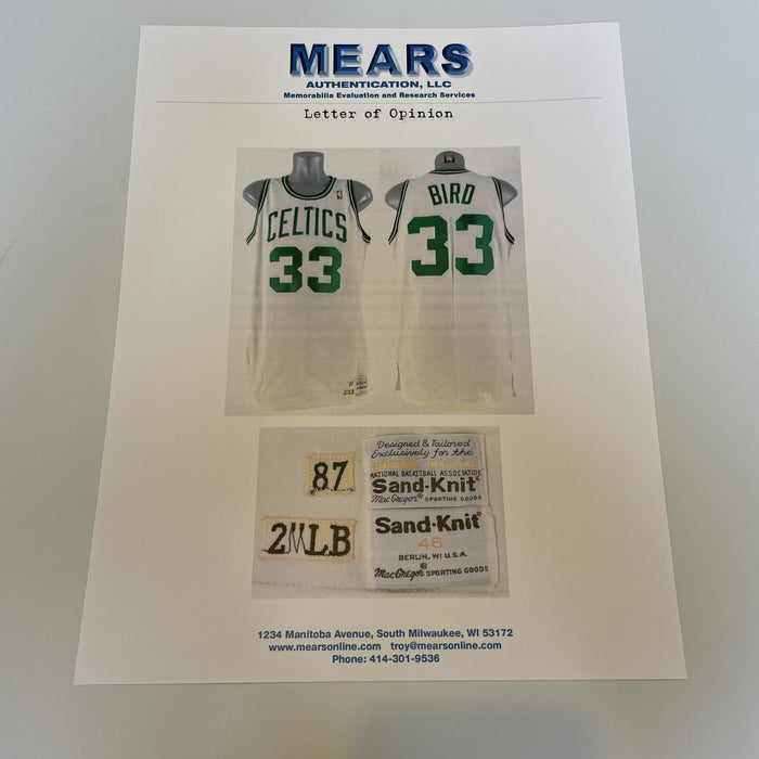 The Finest 1987-88 Larry Bird Game Used Boston Celtics Home Jersey MEARS A10