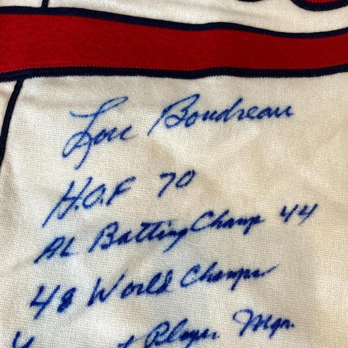 Beautiful Lou Boudreau Signed Inscribed STATS Cleveland Indians Jersey JSA COA