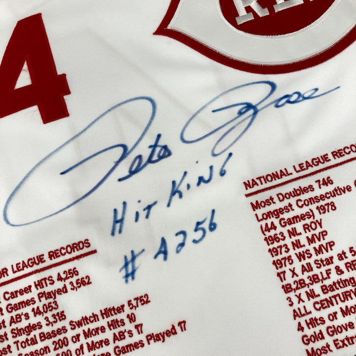 Pete Rose "Hit King #4256 Charlie Hustle" Signed Cincinnati Reds Jersey JSA COA
