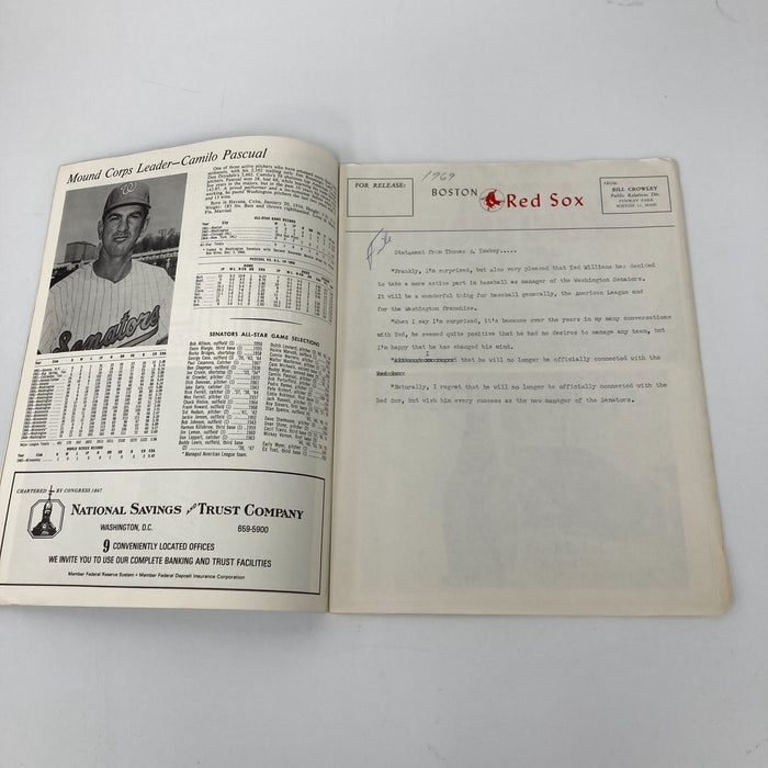 Ted Williams & Nellie Fox 1969 Washington Senators Team-Signed Program JSA COA