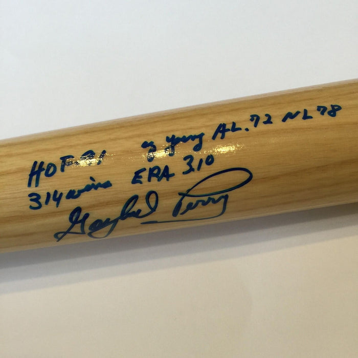 The Finest Gaylord Perry Signed Heavily Inscribed Career Stats Bat With JSA COA