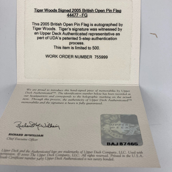 Tiger Woods Signed 2005 British Open Flag UDA Upper Deck, PSA DNA & Beckett COA