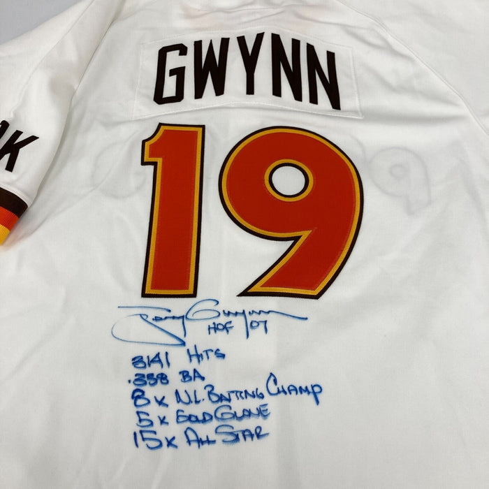 Tony Gwynn Signed Heavily Inscribed STATS San Diego Padres Authentic Jersey PSA